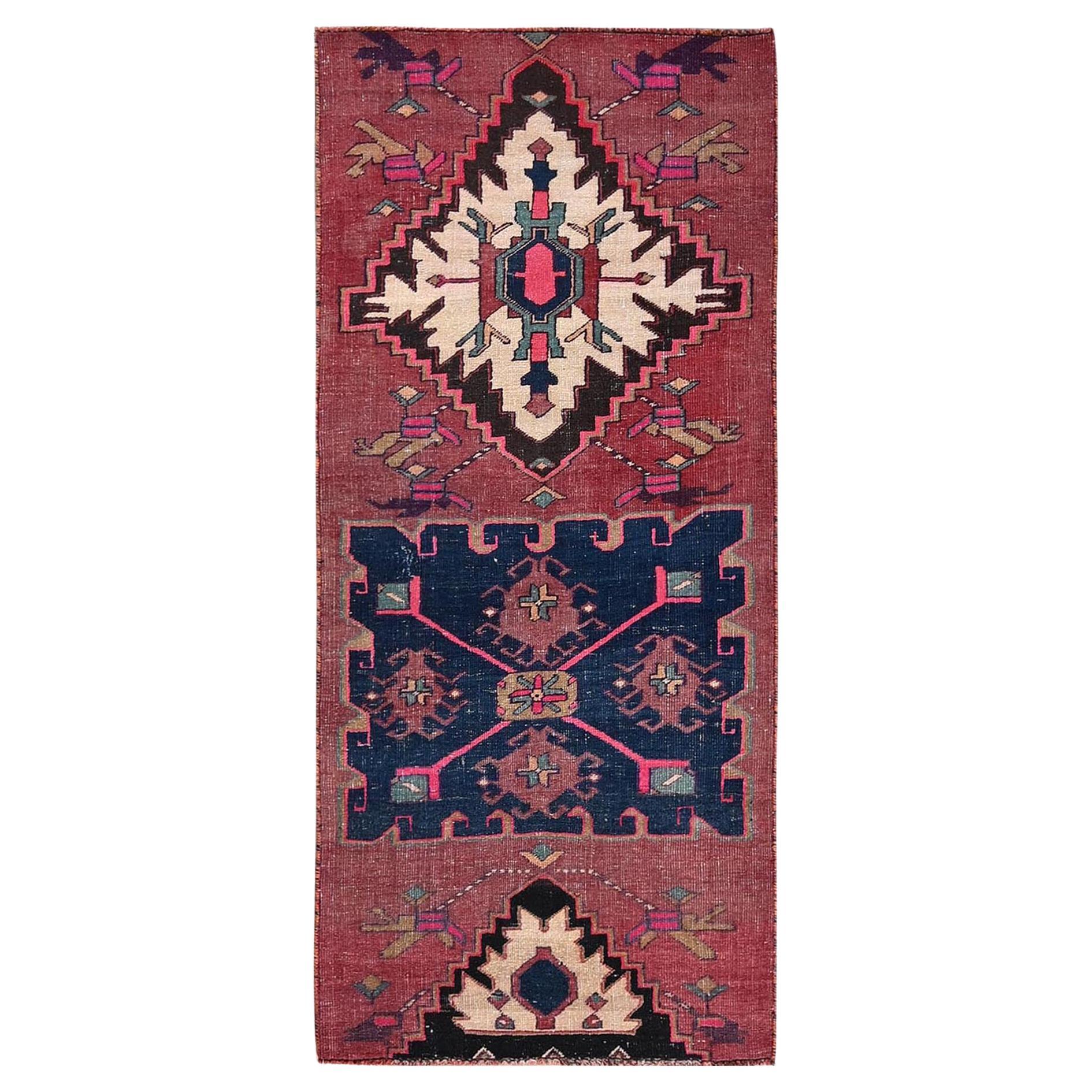 2'7 "x6' Rot überfärbt Vintage Persisch Hamadan Handgeknüpft Reine Wolle Läufer Teppich
