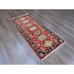 2'7"x6' Red Wool Karajeh Design Geometric Medallions Hand Knotted Runner Rug