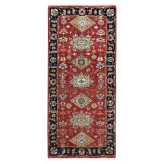 2'7"x6' Red Wool Karajeh Design Geometric Medallions Hand Knotted Runner Rug