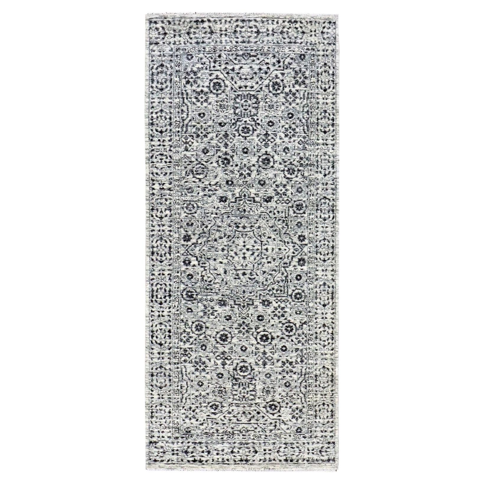 2
7 "x6
Bianco, disegno della dinastia Mamluke, tappeto runner annodato a mano in 100% lana non colorata