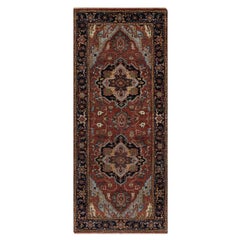 2'7"x6'1" Brick Red Antiqued Fine Heriz Re-Creation Hand Knotted Wool Runner Rug