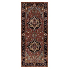 2'7"x6'1" Brick Red Antiqued Fine Heriz Re-Creation Hand Knotted Wool Runner Rug