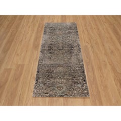 2'7"x6'1" Brown Hand Knotted Transitional Persian Design Silk & Wool Runner Rug