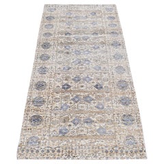 2'7"x6'1" Brown Silk with Wool Mamluk Design Hand Knotted Runner Rug