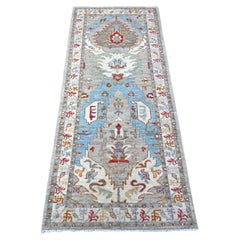 2'7"x6'1" Gray Sultanabad Leaf Design Hand Knotted Natural Dyes Wool Runner Rug
