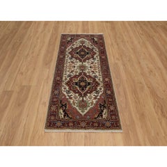 2'7"x6'1" Ivory Antiqued Fine Heriz Re-Creation Hand Knotted Wool Runner Rug