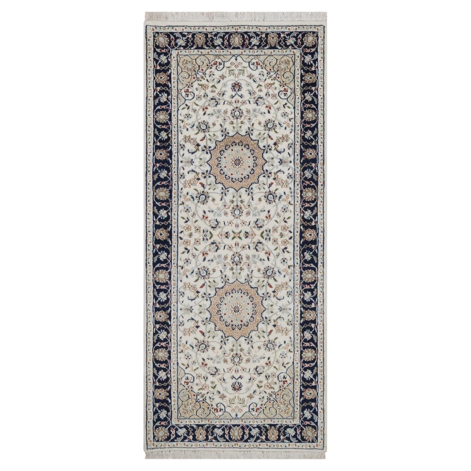 2
7"x6
1" Ivory Nain Wool
Silk Hand Knotted 250 KPSI Runner Oriental Rug