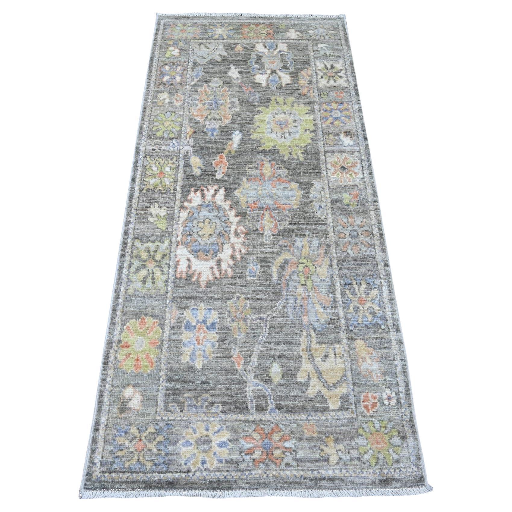 2'7 "x6'1" Nevada Gray Wool Weft Afghan Angora Oushak Runner Tapis d'Orient