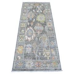 Tappeto orientale Nevada grigio in lana a trama afgana d'angora Oushak Runner