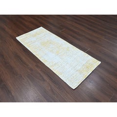2'7"x6'1" Yellow Modern Hand Loomed Wool & Silk Textured Runner Oriental Rug