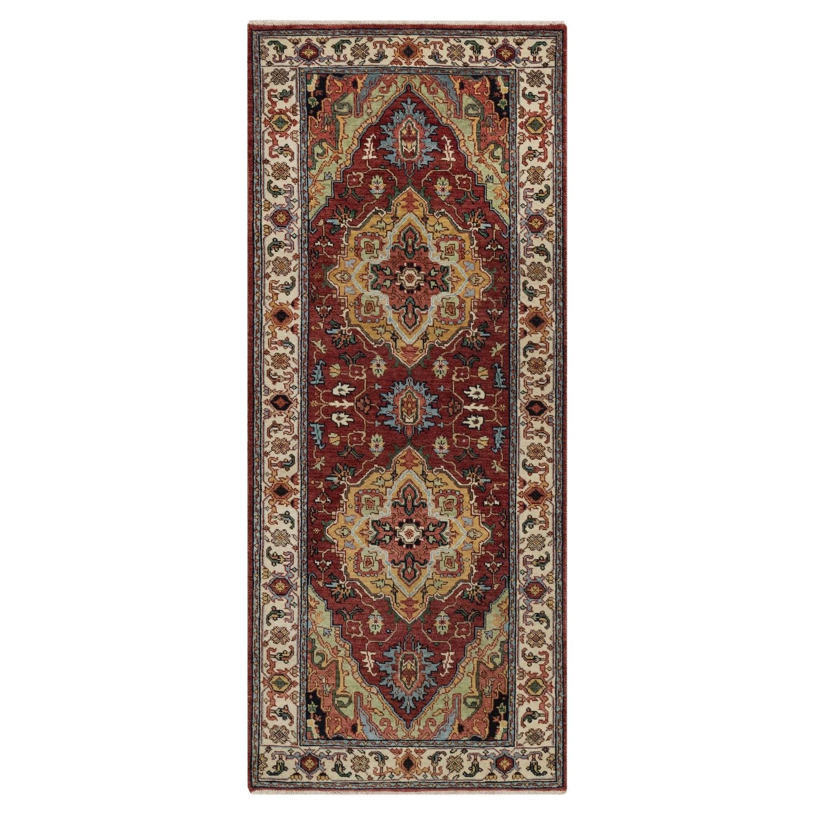 2
7"x6
2" Barn Red Antiqued Fine Heriz Re-Creation Hand Knotted Wool Runner Rug