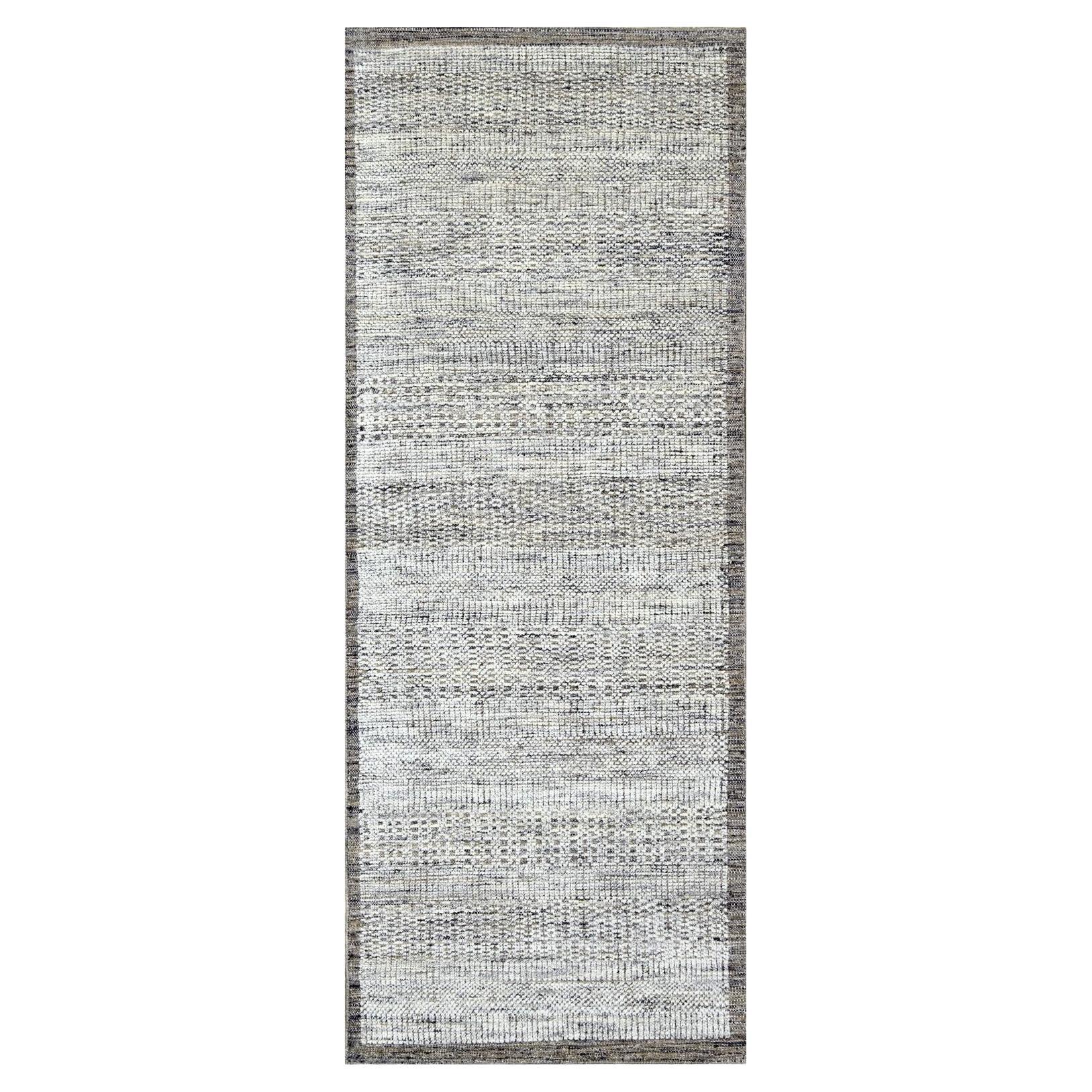 2'7 "x6'2" Beaver Brown Tapis de course en pure laine nouée à la main et à motifs d'herbes oxydées