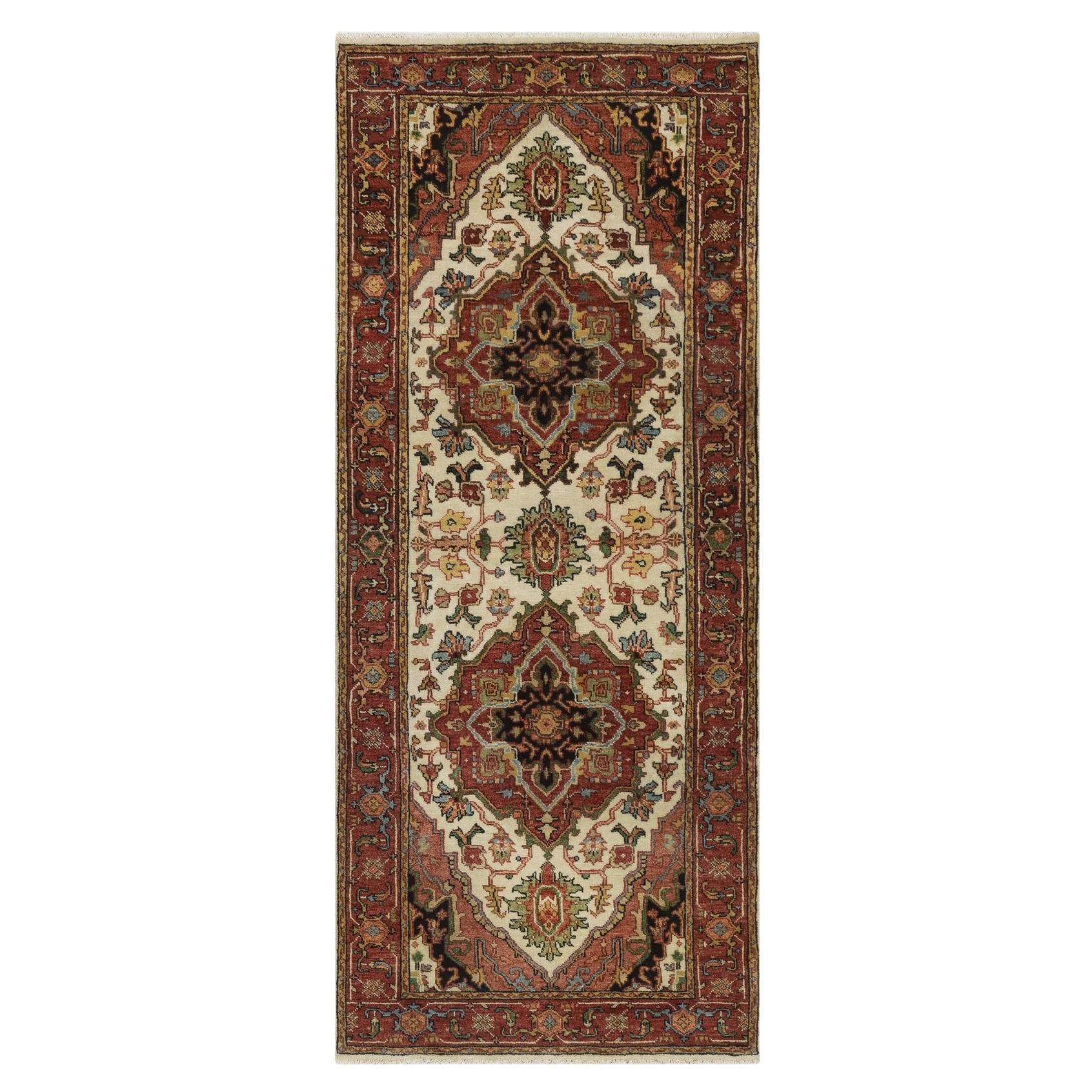 2'7"x6'2" Chiffon White Antiqued Fine Heriz Re-Creation Hand Knotted Wool Rug
