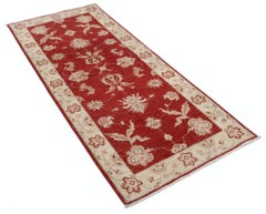 2.7x6.2 ft Red Runner Rug for Kitchen and Corridor. Handknotted Rug for Hallway