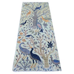 2'7 "x6'2" Grün Peshawar Paradiesvögel Design Handgeknüpft Wolle Läufer Teppich
