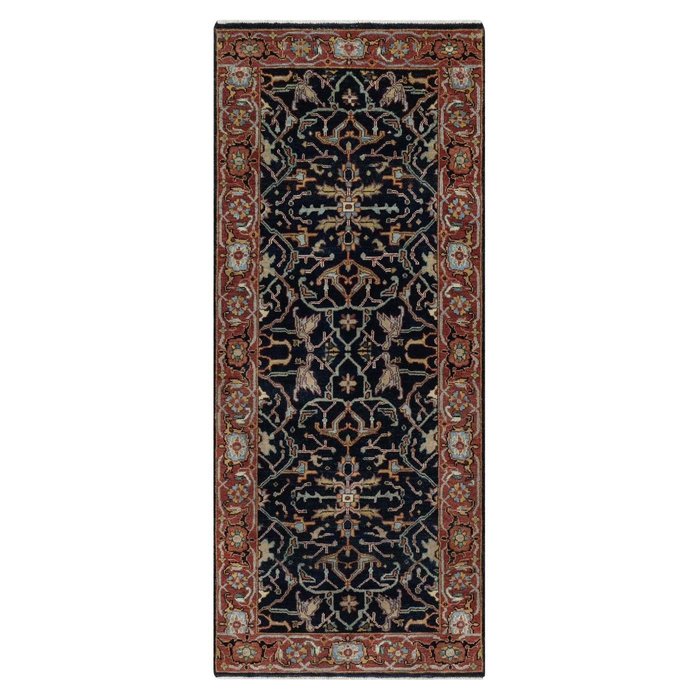 2
7 "x6
2" Mitternachtsblau Antiquiert Heriz Re-Creation Handgeknüpft Wolle Läufer Teppich