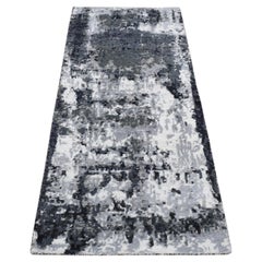 2'7 "x6'2" Olive Schwarz Abstrakt Design Wolle und Seide Hand geknüpft Läufer Teppich