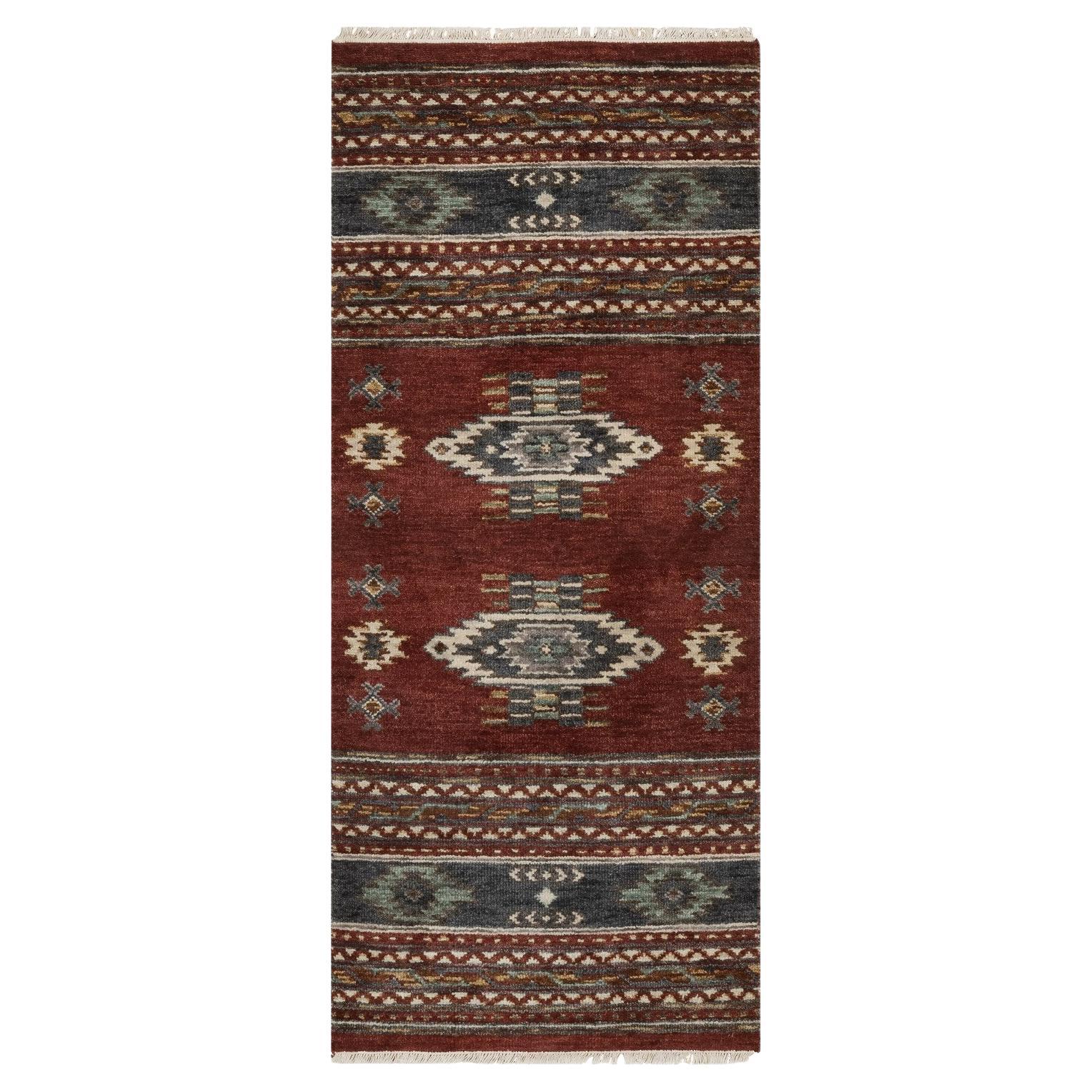 2
7 "x6
2" Roter Südwestamerikanischer Indianer Design Handgeknüpfter Läufer aus reiner Wolle im Angebot