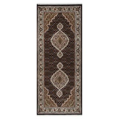 2'7"x6'3" Black Hand Knotted Tabriz Mahi with Medallion Design Wool Runner Rug