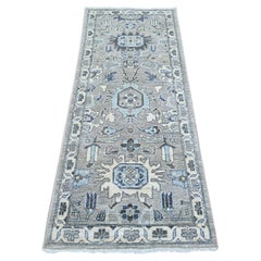 2'7"x6'3" Gray Peshawar with Heriz All Over Design Hand Knotted Wool Runner Rug