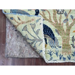 2'7"x6'3" Green Peshawar Birds of Paradise Design Hand Knotted Wool Runner Rug