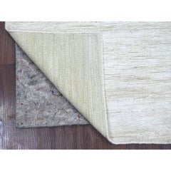 2'7"x6'3" Ivory Plain Solid Pattern Hand Knotted Ghazni Wool Runner Oriental Rug