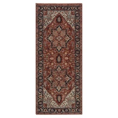 2'7"x6'3" Red Antiqued Fine Heriz Re-Creation Hand Knotted Soft Wool Runner Rug