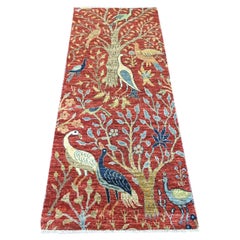 Tappeto Runner in lana rosso annodato a mano Peshawar Birds of Paradise Design/One 2'7 "x6'4"