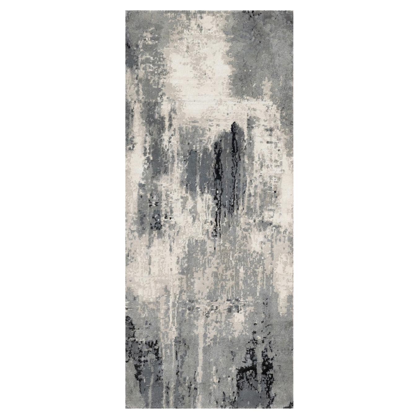 2'7"x6'4" Sable Black Abstract Design Wool and Silk Hand Knotted Runner Rug