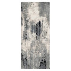 2'7 "x6'4" Sable Black Abstract Design Tappeto Runner in lana e seta annodato a mano