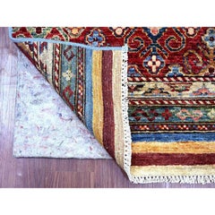 2'7"x6'7" Colorful Pure Wool Hand Knotted Afghan Super Kazak Runner Rug