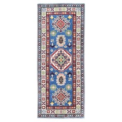 2
7"x6
7" Denim Blue Kazak with Tribal Design Hand Knotted Soft Wool Runner Rug