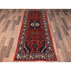 2'7"x6'7" Red Hand Knotted Full Pile & Soft New Persian Hamadan Wool Runner Rug