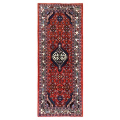 2'7"x6'7" Red Hand Knotted Full Pile & Soft New Persian Hamadan Wool Runner Rug