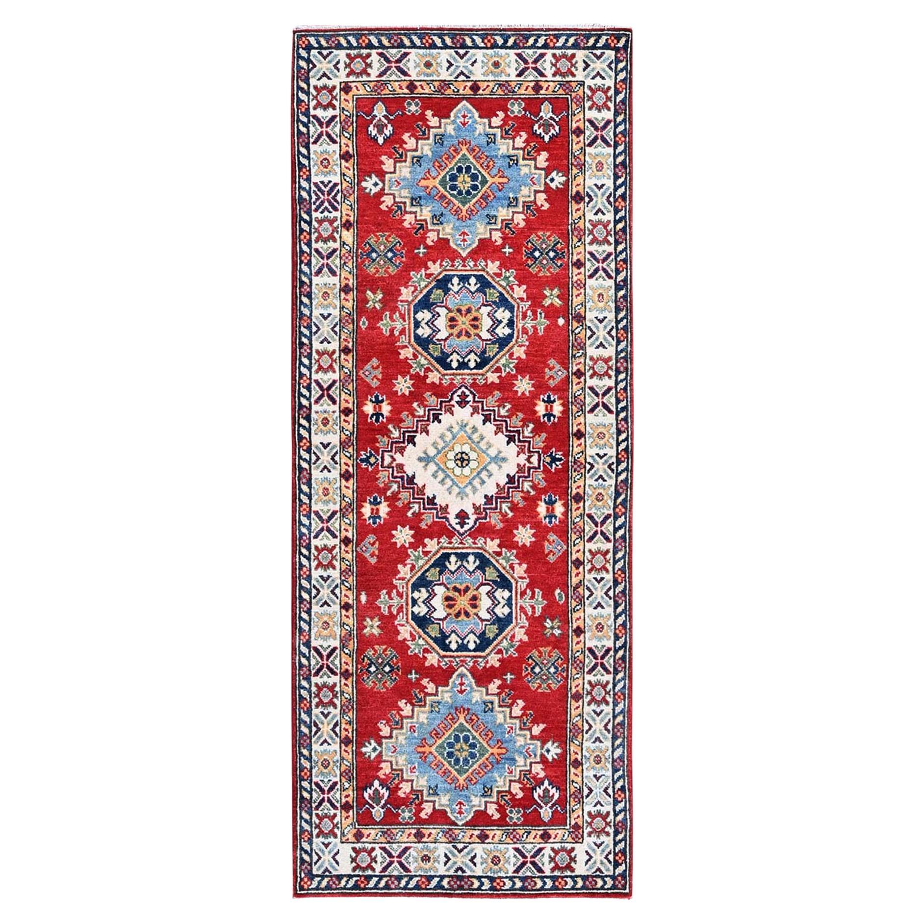 2
7 "x6
9" Ajax Rot Kazak mit geometrischem Design Weiche Wolle Hand geknüpft Läufer Teppich