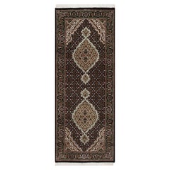 2
7"x6
9" Black Tabriz Mahi Fish Medallion Design Hand Knotted Wool Runner Rug