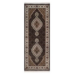 2
7"x6
9" Smoky Black 100% Wool Tabriz Mahi Fish Medallion Design Runner Rug