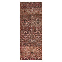 2
7"x7
1" Brown Vintage Persian Hamadan Hand Knotted Pure Wool Runner Rug