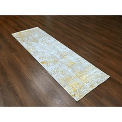 2'7 "x7'10" Beige mit Gold Abstraktes Design Wolle-Seide Handgeknüpft Orientteppich