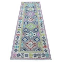 Tappeto Runner in lana organica annodata a mano 2
7 "x7
10" grigio Fusion Kazak Tribal Design