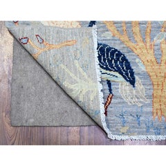 2'7"x7'10" Gray Peshawar Birds of Paradise Abrash Hand Knotted Runner Rug