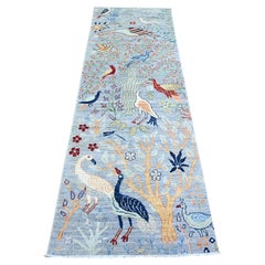 2'7"x7'10" Gray Peshawar Birds of Paradise Abrash Hand Knotted Runner Rug