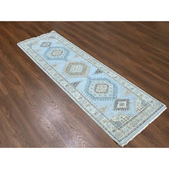 2'7"x7'10" Gray Village Inspired Geometric Design Hand Knotted Wool Runner Rug