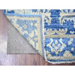 2'7 "x7'10" Lujosa Alfombra Oriental Azul Angora Afgana Oushak Corredera de Lana Anudada a Mano