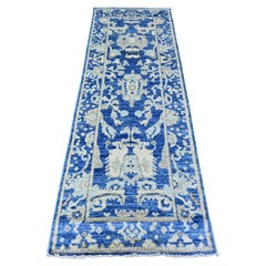 2'7"x7'10" Luxe Blue Afghan Angora Oushak Hand Knotted Wool Runner Oriental Rug