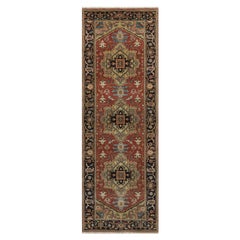 2
7 "x7
10" Rosso annodato a mano Heriz Revival Medallion Design Tappeto Runner in pura lana