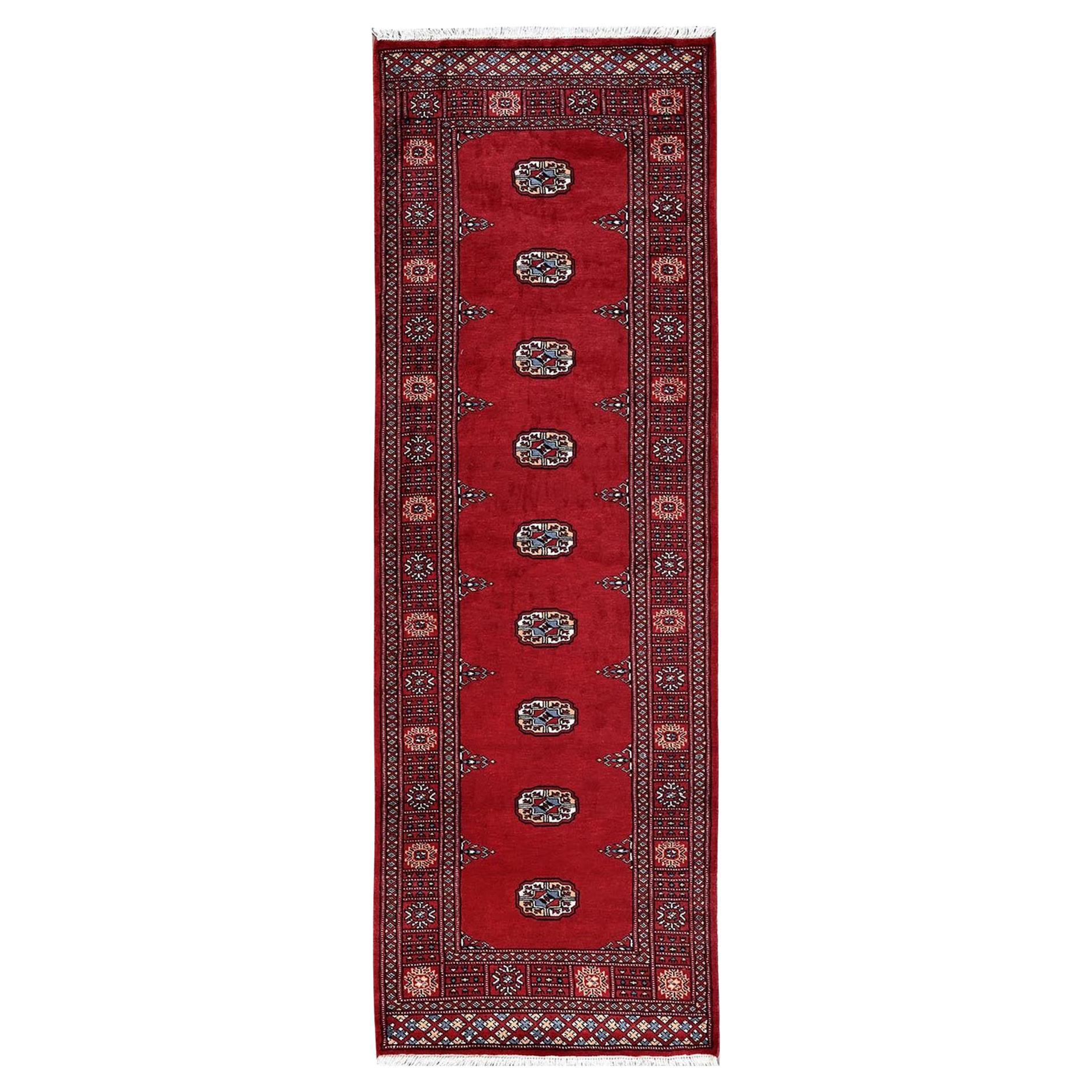 2'7"x7'10" Red Princess Bokara Tribal Medallion Hand Knotted Wool Runner Rug