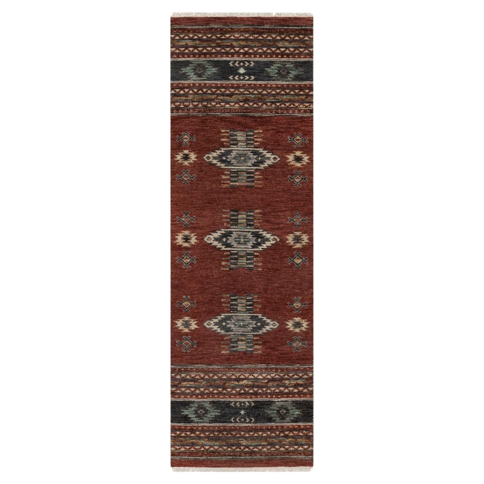 2'7"x7'10" Red Southwest American Indian Design Hand Knotted Wool Runner Rug For Sale
