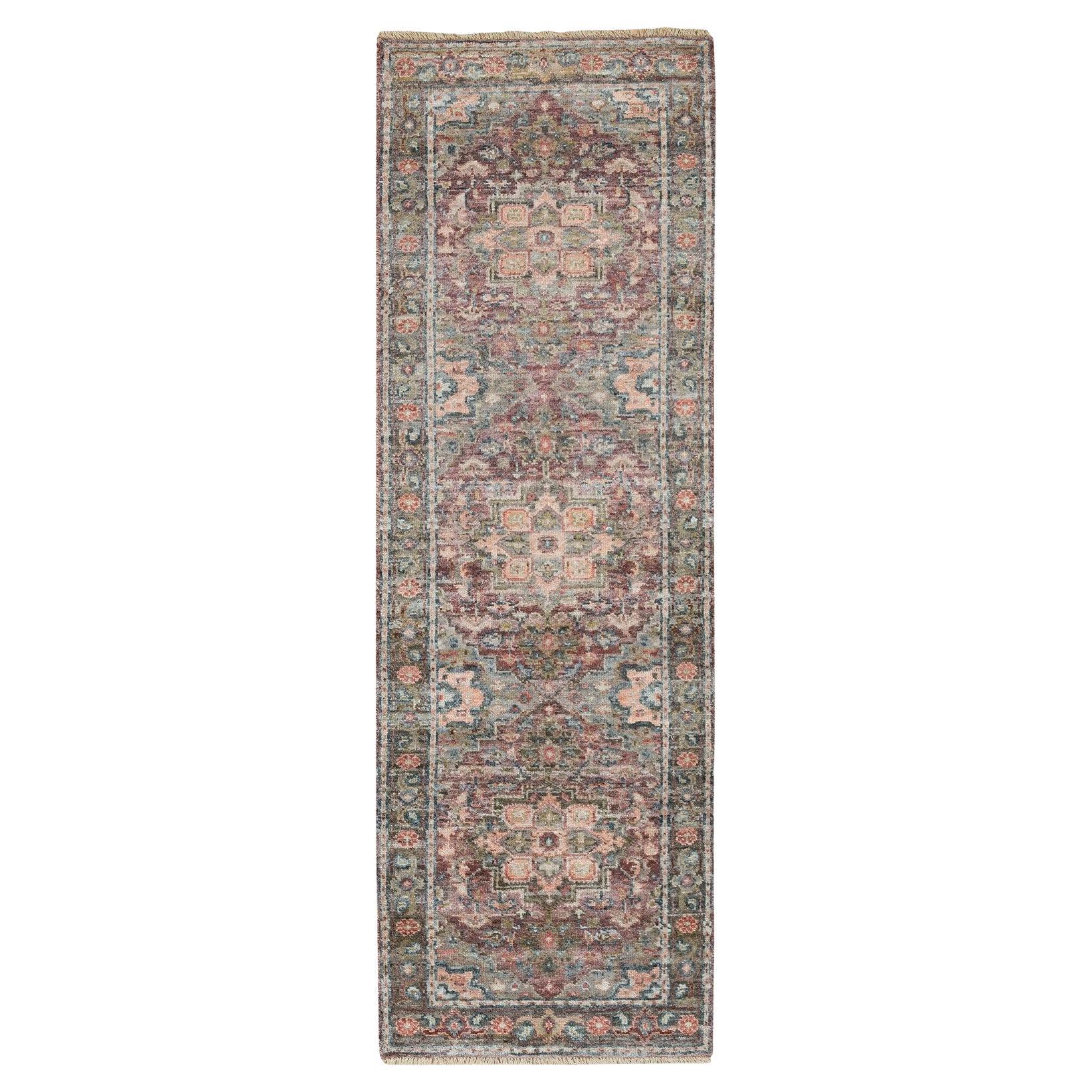 2'7"x7'10" Tuscan Red Wool Heris Revival Pile Hand Knotted Runner Rug For Sale