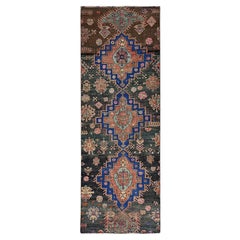 2'7"x7'3" Basil Green Vintage Persian Hamadan Hand Knotted Pure Wool Runner Rug